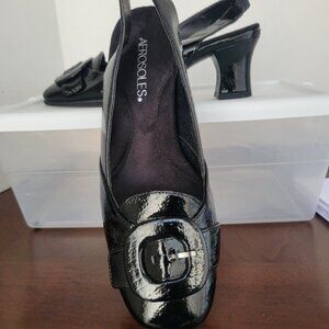 Women's Black Patent Leather Sling back Pumps